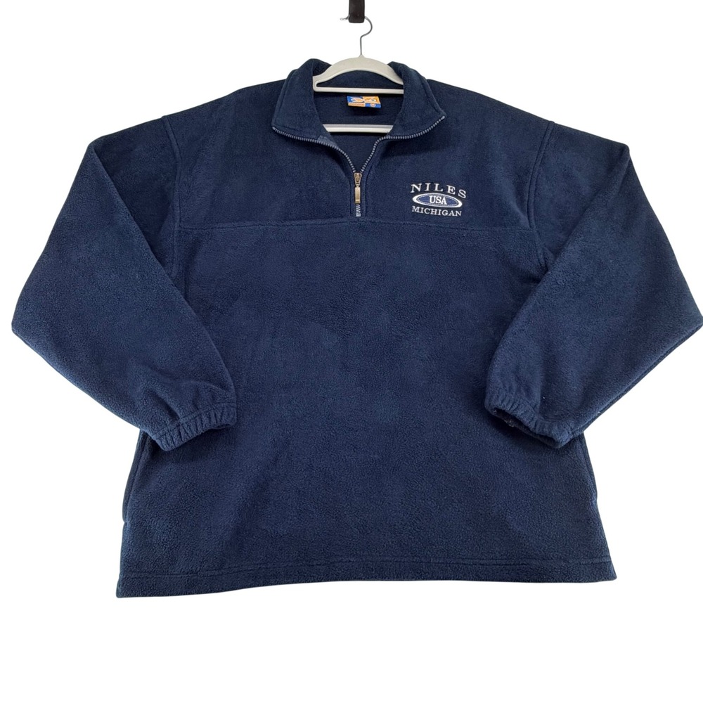 Vintage XNT Niles Michigan USA Navy Blue Fleece Quarter Zip Pullover Mens Medium